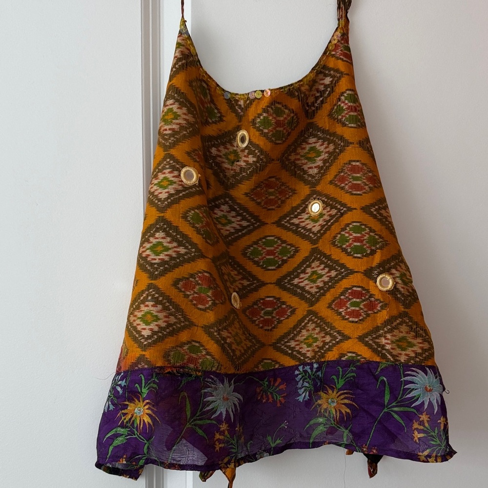 Bohemian Floral Print Tank Top - Mustard & Purple